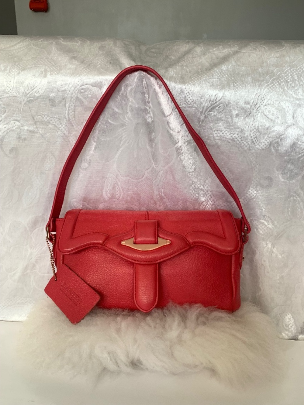 Danier Pink/Red Soft Genuine Leather Sleek bag Like New